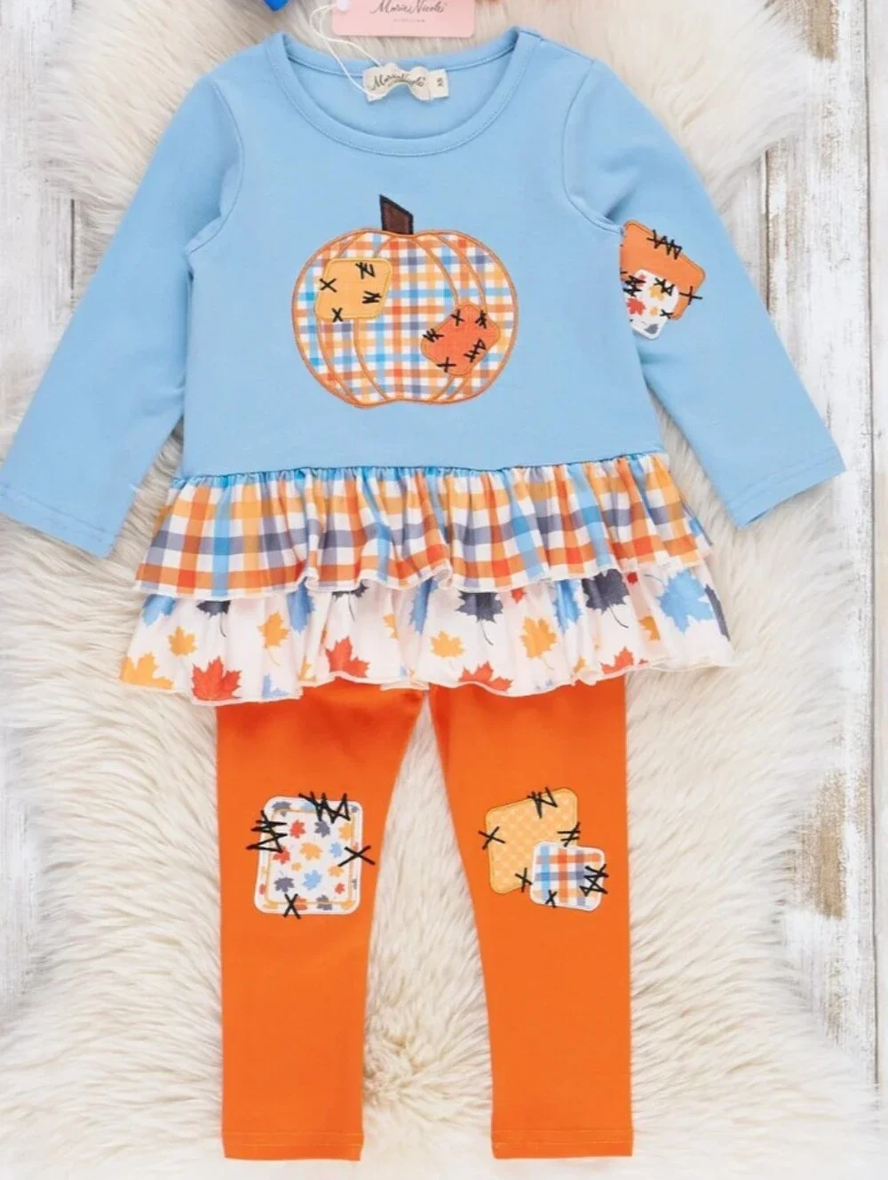 BNWT - Blue & Orange Pumpkin Ruffle Top and Legging Set